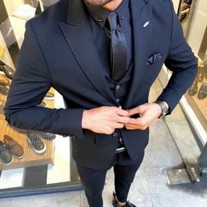 MEN STYLISH SUIT - Men Suit - Three Piece Suit - Men Black Suit - Men Wedding Dress - Wedding Wear Suit - Suit For Men - Slim Fit Suit