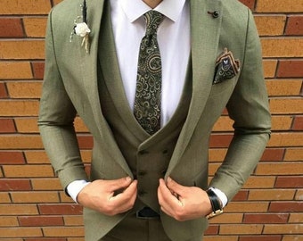 HOMBRE TRAJE VERDE - Traje verde oliva - Traje de novia para hombre - Ropa de boda para hombre - Traje de novia verde oliva - Traje para hombre - Traje verde elegante