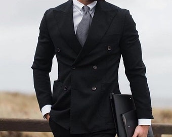 MEN BLACK SUIT - Double Breasted Suit - Elegant Black Suit - Men Wedding Clothing - Men Suit - Black Double Breasted Suit - Suit For Men