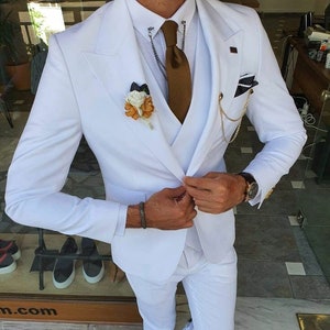 TRAJE DE NOVIO BLANCO Traje blanco de hombre Traje de novia blanco Vestido de novia de hombres Traje de boda de hombre Traje de ajuste delgado Ropa de hombre Traje para hombres imagen 1