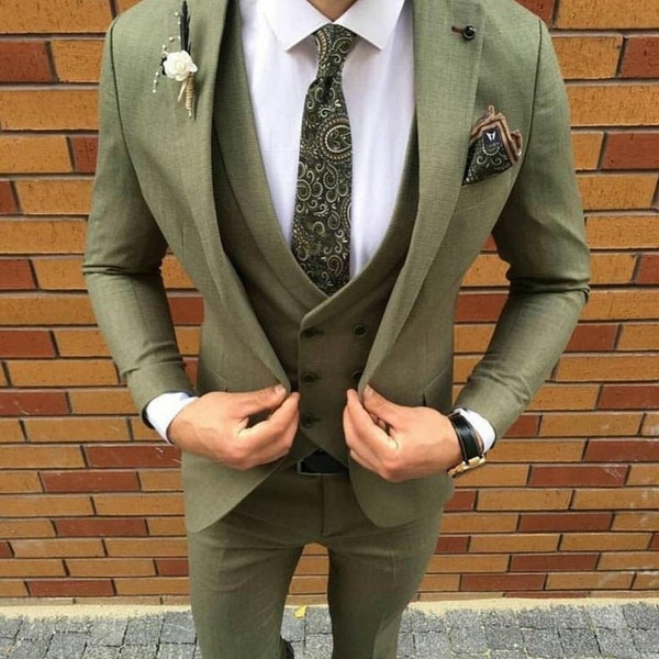 MEN GREEN SUIT - Olive Green Suit - Men Wedding Suit - Men Wedding Clothing - Olive Green Wedding Suit - Suit For Men - Elegant Green Suit