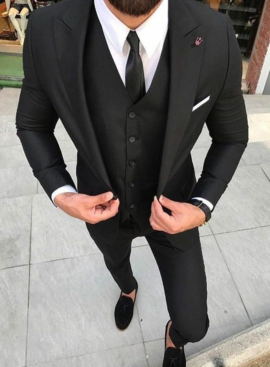 Men Black Suit Elegant Wedding Suit Black Three Piece - Etsy