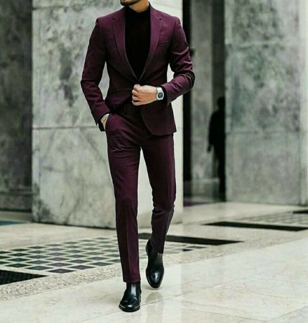 Men Burgundy Suit 2 Piece Suit Men Wedding Suit Men Suit for Parties