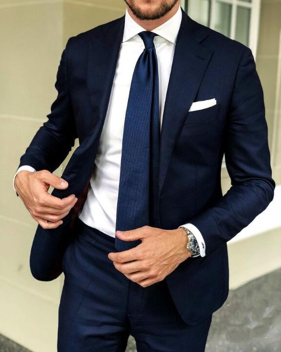 ELEGANT WEDDING DRESS Men Wedding Clothing Men Suit Blue 3 Piece Suit ...