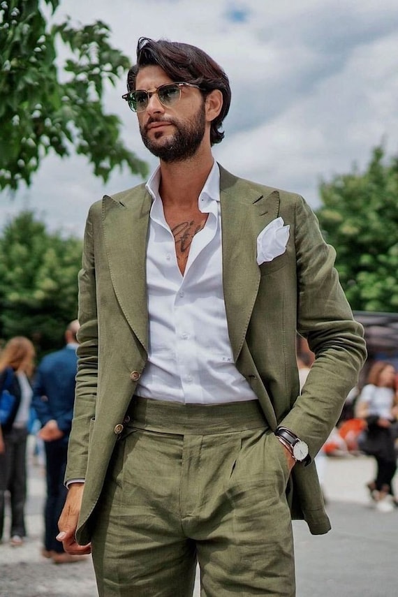 Men Linen Suit Linen Groom Suit Linen Suits Men Green Suit Party