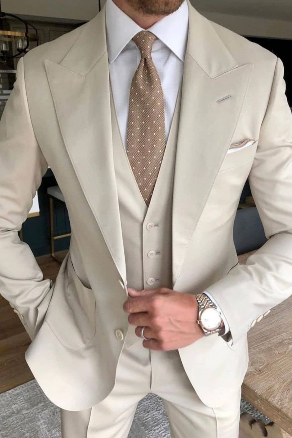 Men Suit Cream Men Suit Men Prom Suit Men 3piece Suit Etsy