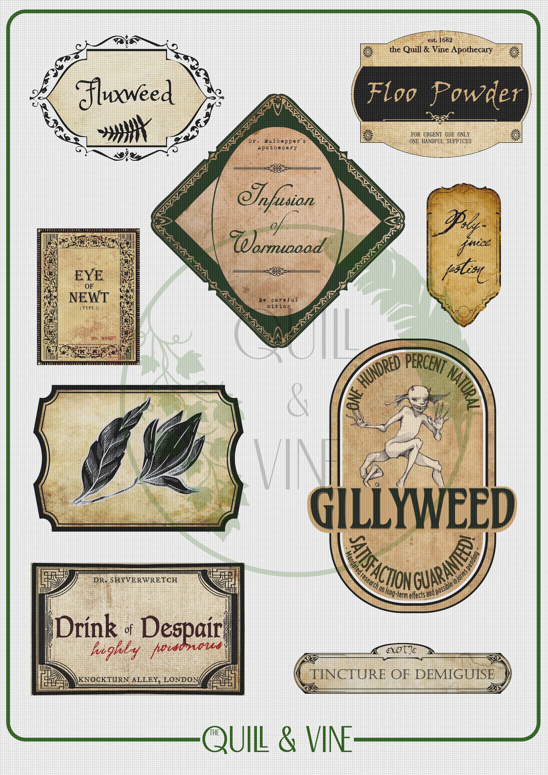 New Realistic Handmade Labels, Wizard, Potion Bottle Labels, Water Themed,  Party Decoration, Apothecary Jar, Potions Class, Myrtle, 