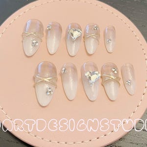 Crystals Press on Nails Custom Handmade Reusable Nails Rhinestones Wedding Nails Gift for Nails