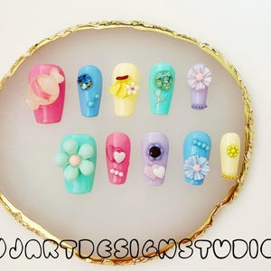 Candy Press on Nails Custom Handmade Reusable Nails Cute Colorful Rainbow Nails Summer Nails Gift for Kids