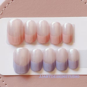 Pink French Purple French with white chrome Press on Nails Custom Handmade Reusable Nails Premiums Nails