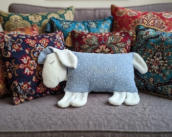 Personalized cuddly pillow for babies, birthday gift, sleepy sheep, sheep pillow, christening gift, decorative pillow made of muslin / sheep