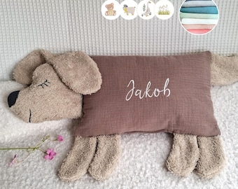 Kuschelkissen, Namenskissen Musselin, Geschenk zum Geburtstag, Hund Kissen, Deko-Kissen mit Name individuell bestickt, Taufgeschenk