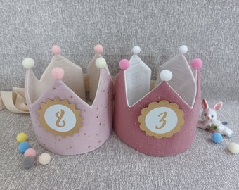 Geburtstagskrone, Musselin, Geburtstag birthday crown, Stoffkrone Musselin, Krone mit Bändern, Geburtstagskind, party crown