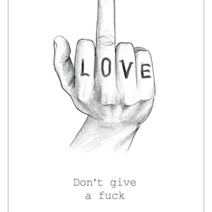 Card to set an intention, inspiring message, personal development, postal format. Don't give a fuck, love. Let go, with love