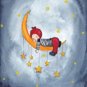 Carte postale pour une naissance lune / bébé fille ou garçon / Félicitation