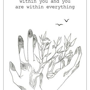 Carte postale pour poser une intention, message inspirant, développement personnel. Everything is within you, you are within everything
