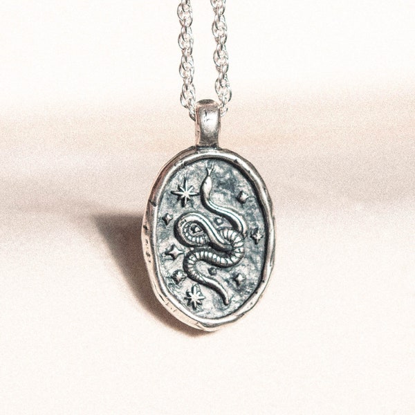 Dreamer Pendant | Snake And Star Pendant | 925 Silver | Vintage Sterling Silver Pendant | Rough Handmade