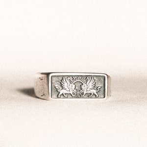Gift Of Gods | Silver Mens Ring | Griffin Ring | Sun & Lion Signet | Handmade Unisex | Sphinx Ring | Mythic Jewelry