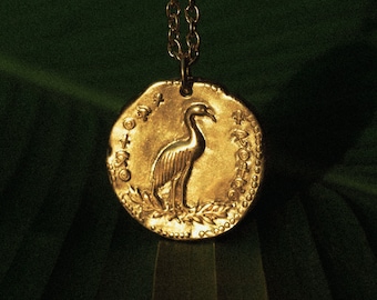 Ancient Phoenix Pendant |  | Sun Pendant | 24k Gold Vintage Jewelry | Rough Handmade