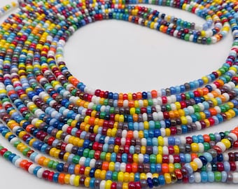 Tie-On Glass Waist Beads: Traditional African Belly Chain, 60 Inches