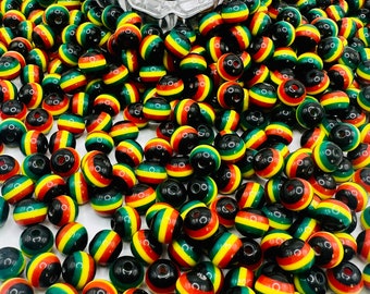 Ghana Jamaica Reggae Stripe ResinBeads, Round, Colorful, 8x7mm, Hole: 1.6mm.