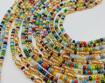 Cadena para el vientre con cuentas de vidrio de colores hechas a mano, 60 pulgadas