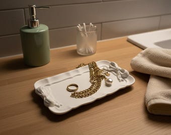 Jesmonite-sieradenplateau: rechthoekige trinketschaal met strik