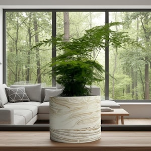 Großer, schwerer Marmoreffekt Jesmonite Blumentopf | Braun und Weiß - Umweltfreundlich mit Korkfuß