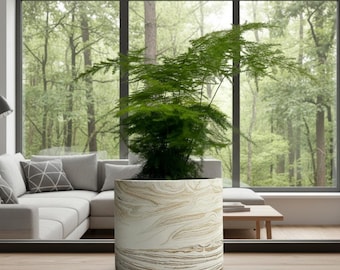 Large, Heavy Marble Effect Jesmonite Plant Pot | Brown and White– Eco-Friendly with Cork Base
