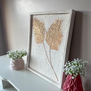 Gold Leaf Plaster Art: 3D Textured Canvas, Handmade Frame (30x40 cm)