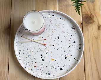 Large Round Jesmonite Tray: Terrazzo Home Decor