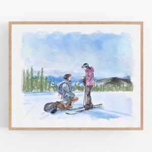 Couple Proposal Portrait, Custom Portrait From Photo, Engagement Gift, Gift for Couples, Anniversary Gift for him, Watercolor Painting