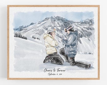 Couple Proposal Portrait, Custom Portrait From Photo, Engagement Gift, Gift for Couples, Anniversary Gift for him, Watercolor Painting
