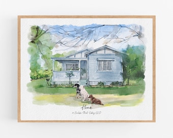 Aangepast handgeschilderd huisschilderij, housewarmingcadeau nieuwe woning van foto, tekening trouwlocatie, eerste huiscadeau, slotcadeau makelaar