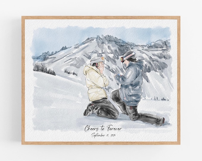 Custom Hand-Drawn Watercolor Portrait From Photo, Couple Proposal gift, Gift for Girlfriend/Boyfriend, Wedding/Engagement gift