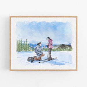 Couple Proposal Portrait, Custom Portrait From Photo, Engagement Gift, Gift for Couples, Anniversary Gift for him, Watercolor Painting