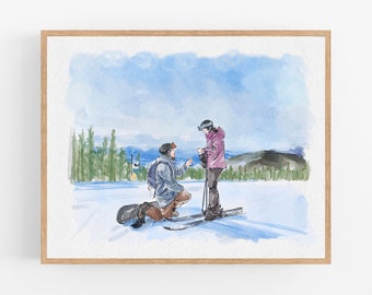 Retrato de propuesta de matrimonio para parejas, retrato personalizado a partir de una foto, regalo de compromiso, regalo para parejas, regalo de aniversario para él, pintura de acuarela.