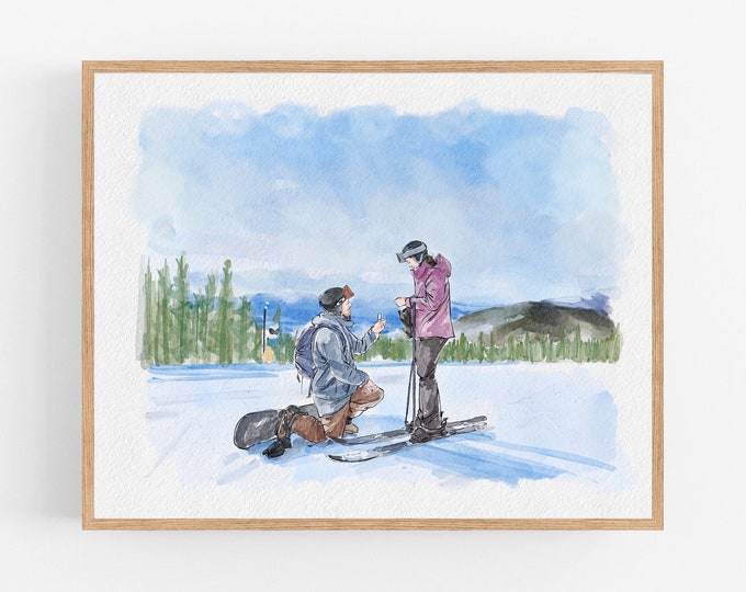 Couple Proposal Portrait, Custom Portrait From Photo, Engagement Gift, Gift for Couples, Anniversary Gift for him, Watercolor Painting