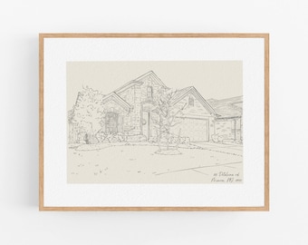Handgezeichnete Haus Linie Kunst, Haus Skizze für Einweihungsparty Geschenk, Zeichnung Freihand Haus Porträt vom Foto