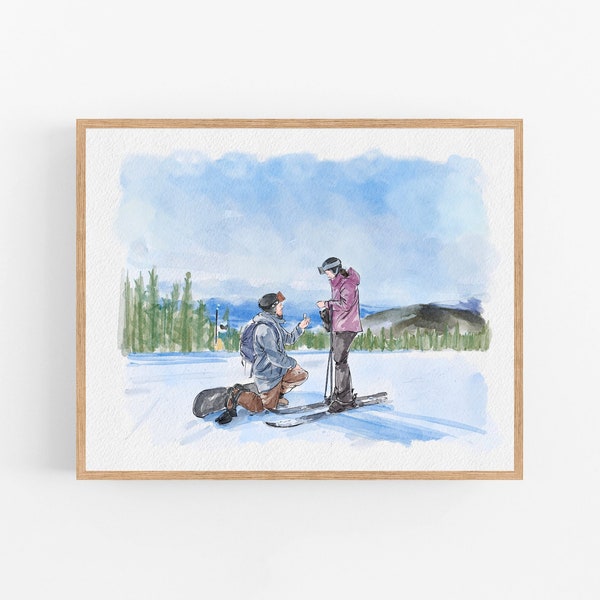 Portret voorstel stel, aangepast portret van foto, verlovingscadeau, cadeau voor koppels, jubileumcadeau voor hem, aquarelschilderij