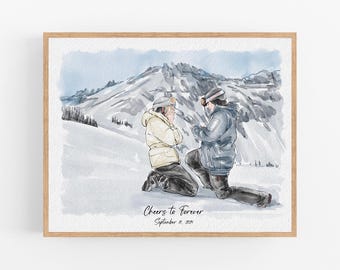 Custom Hand-Drawn Watercolor Portrait From Photo, Couple Proposal gift, Gift for Girlfriend/Boyfriend, Wedding/Engagement gift