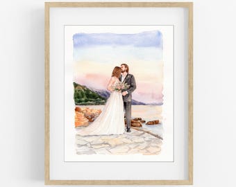 Individuelles Aquarellporträt nach Foto, Hochzeitsfotogeschenk, handgemaltes Paarporträt, Jahrestagsgeschenk für Ehemann und Ehefrau, Erinnerungsstück zur Hochzeit
