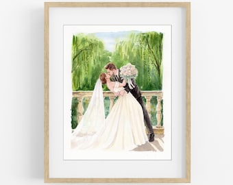Individuelles Aquarell-Paarporträt nach Foto, handgemaltes Erinnerungsstück zum Jahrestag, Hochzeitsgeschenk für Ehemann und Ehefrau, Geschenk für frisch Vermählte