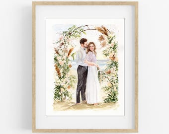 Handgemaltes Hochzeitsportrait vom Foto | Personalisiertes Hochzeitsaquarell | Hochzeitsfoto Geschenk | 1. Jahrestag Geschenk | Hochzeit-Andenken