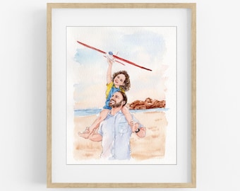 Benutzerdefinierte Aquarell Porträtmalerei vom Foto, Vatertagsgeschenk, handgezeichnetes Andenken, Geschenk für Ehemann, neuer Papa Geschenk von der Tochter