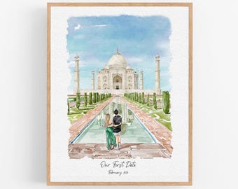 Custom Watercolor Venue Portrait, First Date Painting, Wedding Gift, Portrait Venue Print, Our First Date Art, Date Night Painting