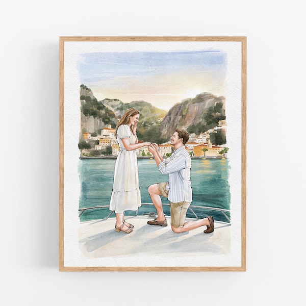 Custom Watercolor Portrait from Photo, Handpainted face portrait for Couples, 1st Anniversary Gift for him, Marriage proposal portrait