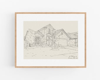 Hand Drawn House Line Art, House  Sketch for Housewarming Gift, Custom New Home Gift, Drawing Freehand House portrait from photo