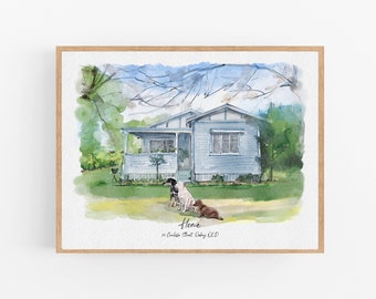 Peinture de maison personnalisée peinte à la main, cadeau de pendaison de crémaillère à partir d'une photo, dessin du lieu de mariage, cadeau d'une première maison, cadeau de clôture d'agent immobilier