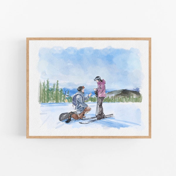 Couple Proposal Portrait, Custom Portrait From Photo, Engagement Gift, Gift for Couples, Anniversary Gift for him, Watercolor Painting